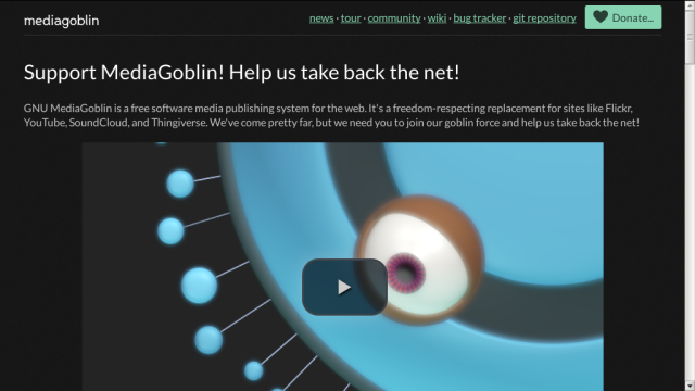 Página web de la campaña de financiación de MediaGoblin. ¡Con un vídeo genial!